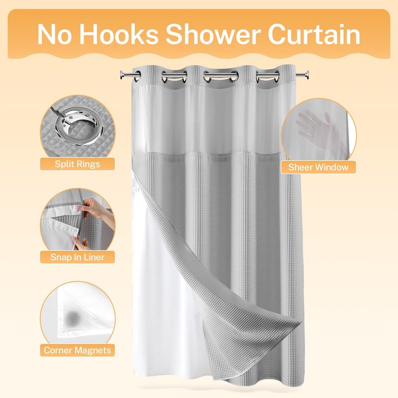 River Dream Lake Wanaka Fabric Shower Curtain Set, Cotton Blend, Waffle Weave, with Snap in Replacement Linerï¼Œ54 x 80 inches - Image 4